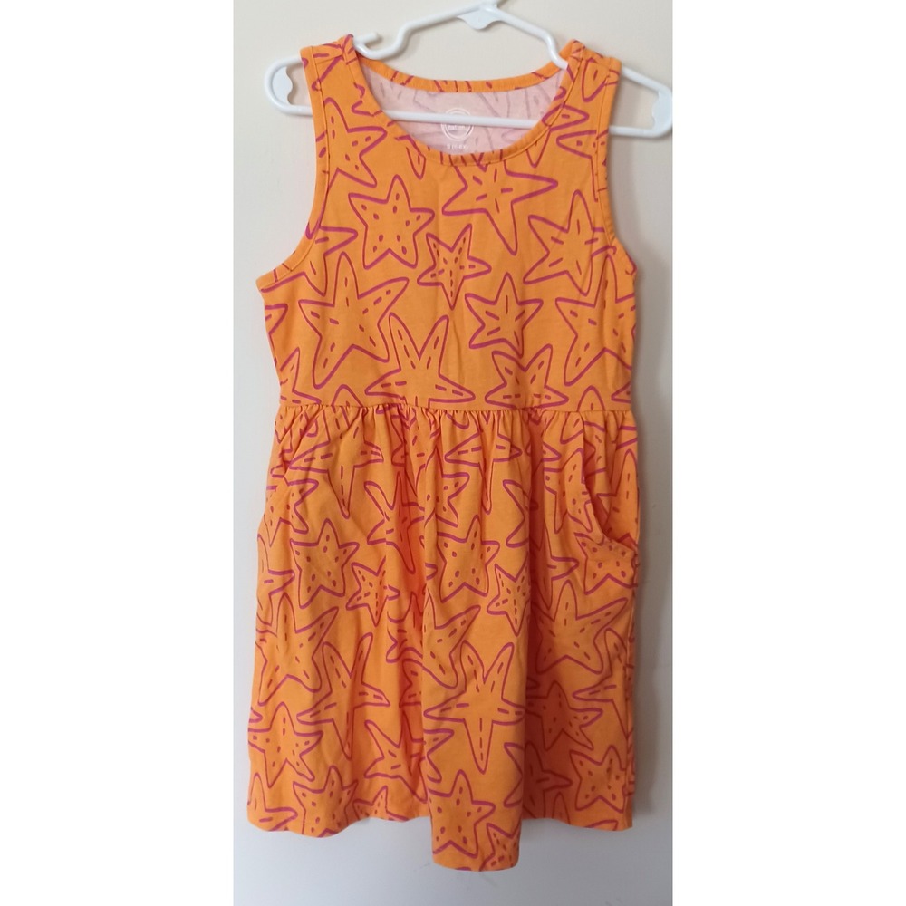Wonder Nation Starfish Dress Girls Size 6-6X Orange Pink Sleeveless Pockets